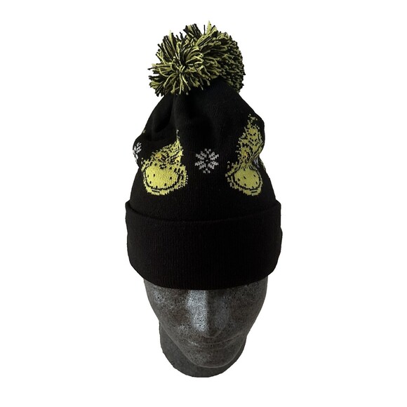 American Eagle Black Grinch Hat Beanie Cuff Pom Pom NWT - Picture 3 of 8